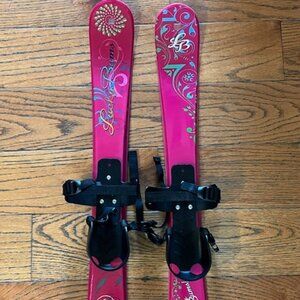 Lucky Bums Pink Skis for kids / beginners w/ floral design & bindings (no poles)